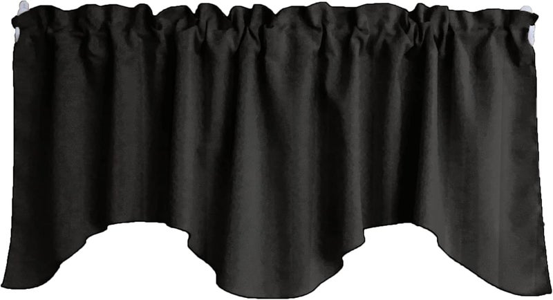 Solid Stretch Velvet Scalloped Wave Window Valance Home Décor Bedroom Nursery Kitchen Window (Black)